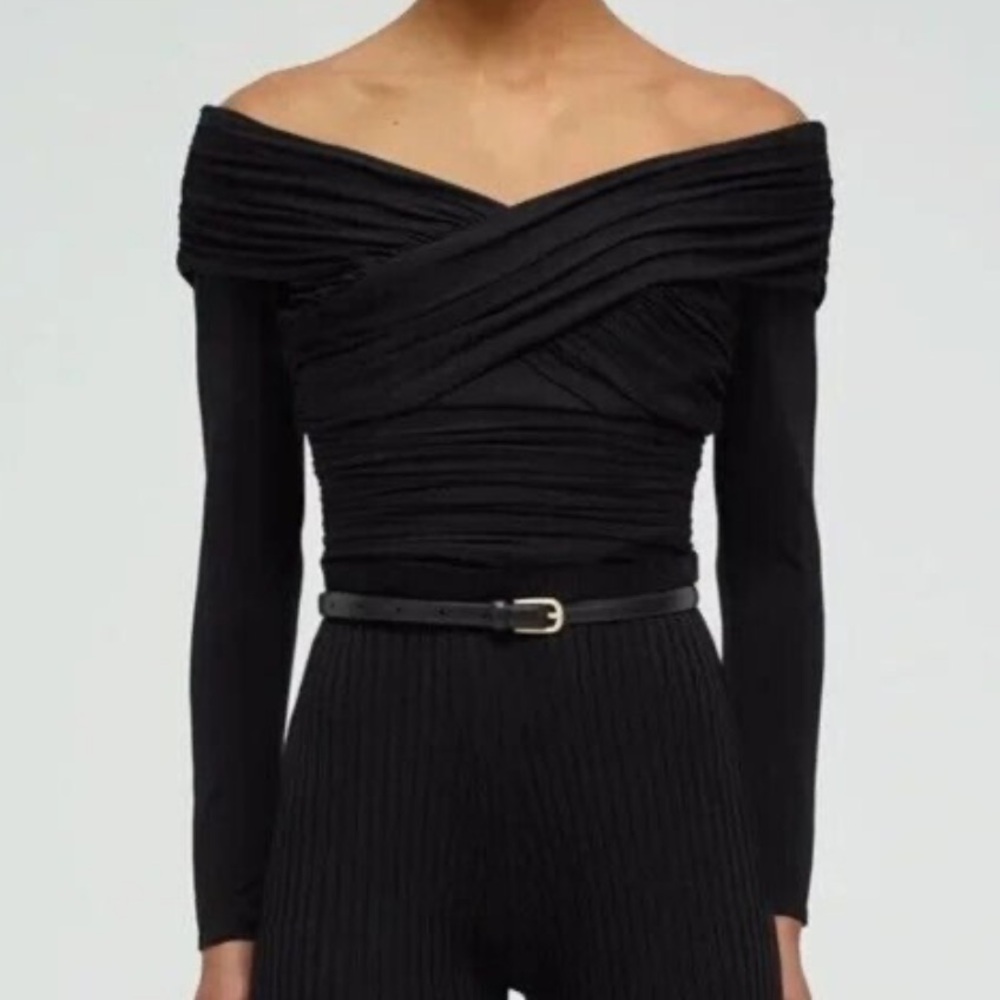 Self-Portrait Black Crossover Top NWT Long Sleeve Cropped Blouse